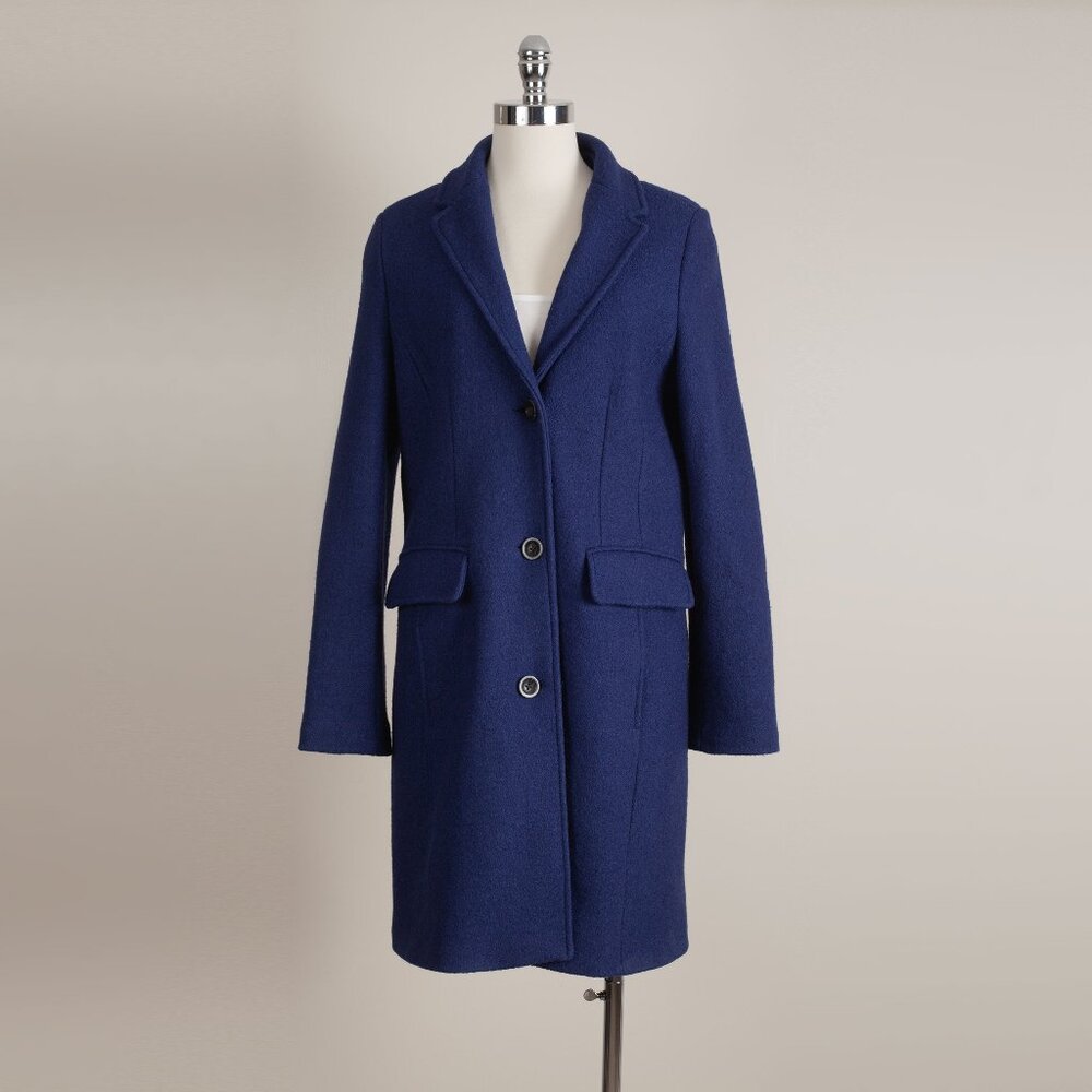 Lands' End Women's Wool Blend Mid-Length Overcoat Blue 12T Tall